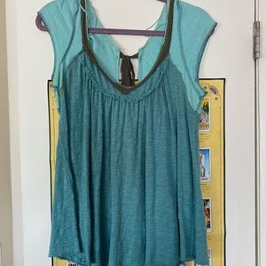 Free People Gauze Flowy Blouse Turquoise